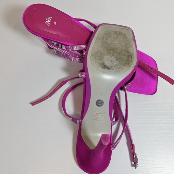 Zara Vibrant Pink Embellished Strappy Heeled Square Toe Sandals Women's Size 39 - Picture 7 of 14